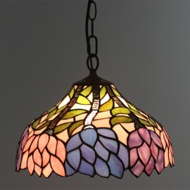 30cm (12 inch) Handmade Rustic Retro Tiffany Pendant Light Colorful Pattern Glass Shade Bedroom Living Room Light