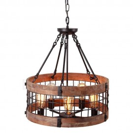 5 Light Drum Vintage Wooden Chandelier Industrial Wind Bar Loft Coffee Restaurant Wood Linear Pendant Lighting