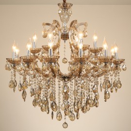 18 (12+6) Light Cognac Crystal Candle Chandelier for Living Room, Bedroom, Dinning Room