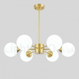 6 Light Pure Brass Northern Europe Bean Chandelier Modern Metal Molecules Pendant Lights Living Room Dining Room Bedroom