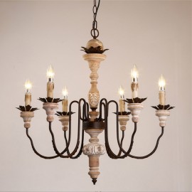 Country Vintage Wooden 6 Light Chandelier Light