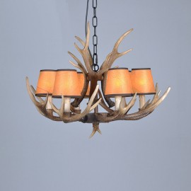 6 Light Rustic Artistic Retro Antler Antique Chandelier with Shades for Living Room, Dining Room, Bedroom, Shop, Cafes, Bar