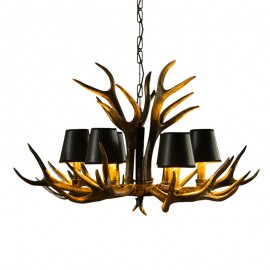 6 Light Black Rustic Artistic Retro Antler Antique Chandelier with Shades for Living Room, Dining Room, Bedroom, Shop, Cafes, Ba