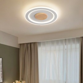 Round Wood Modern Flush Mount Ceiling Light Indoor Lighting Fixture